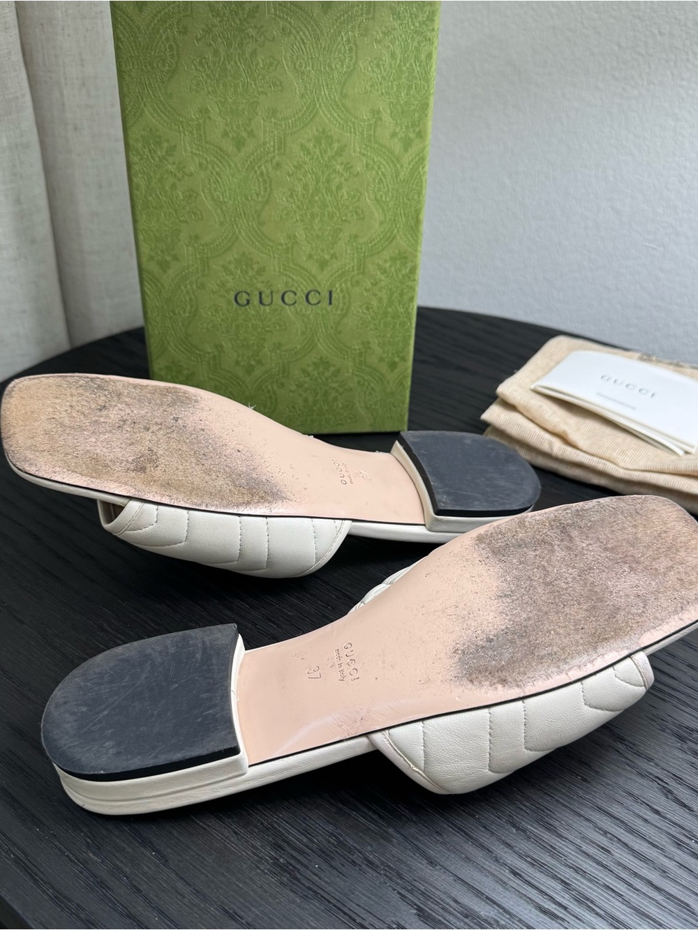 Gucci GG Marmont Slide Sandals Chevron Leather White 37 - Picture 8 of 9